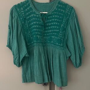 Blue-green Embroidered Top